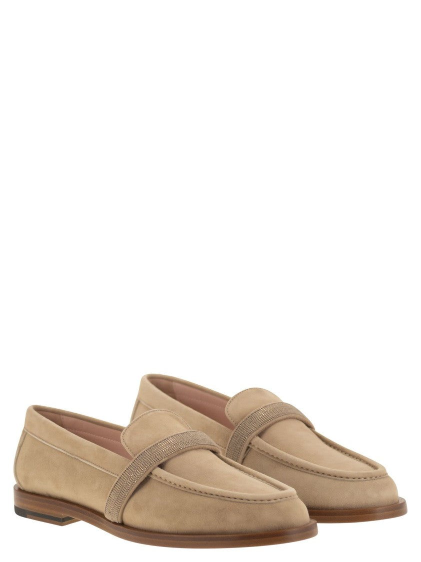 Fabiana Filippi Soft Suede Moccasin With Diamond Thread Detail