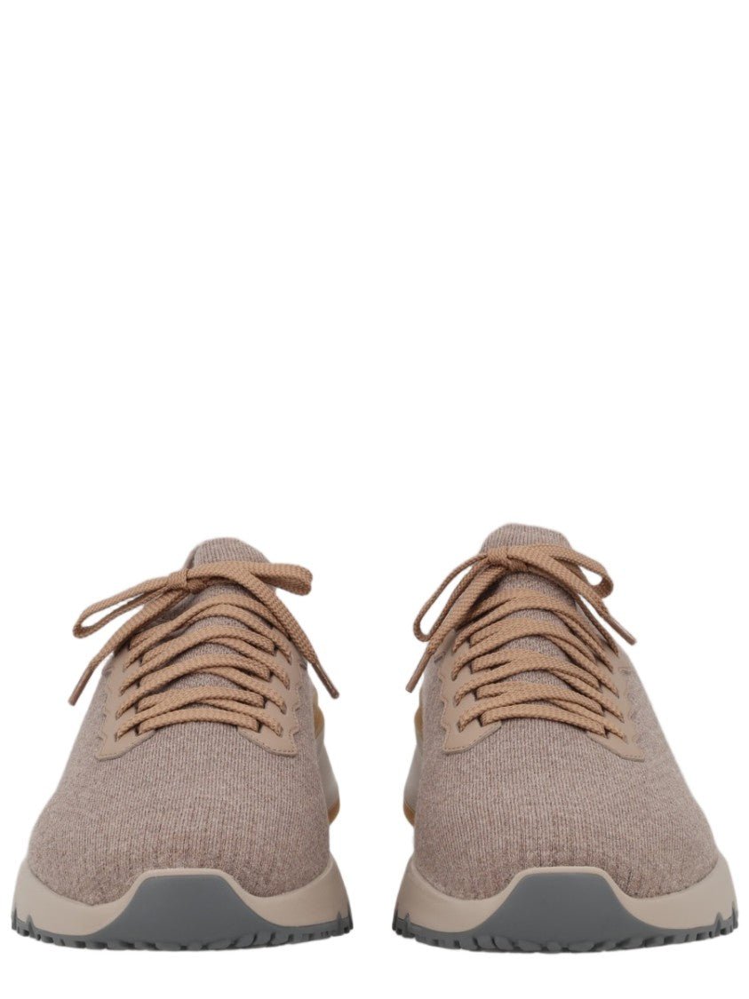 Brunello Cucinelli Knitted Wool Sneakers With Textured Sole And Branded Pull Tab