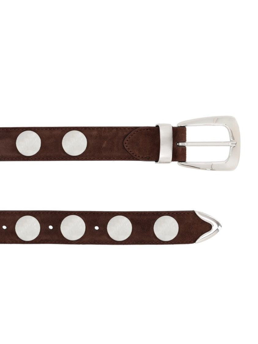 Khaite Rich Brown Benny Studded Calf Leather Belt