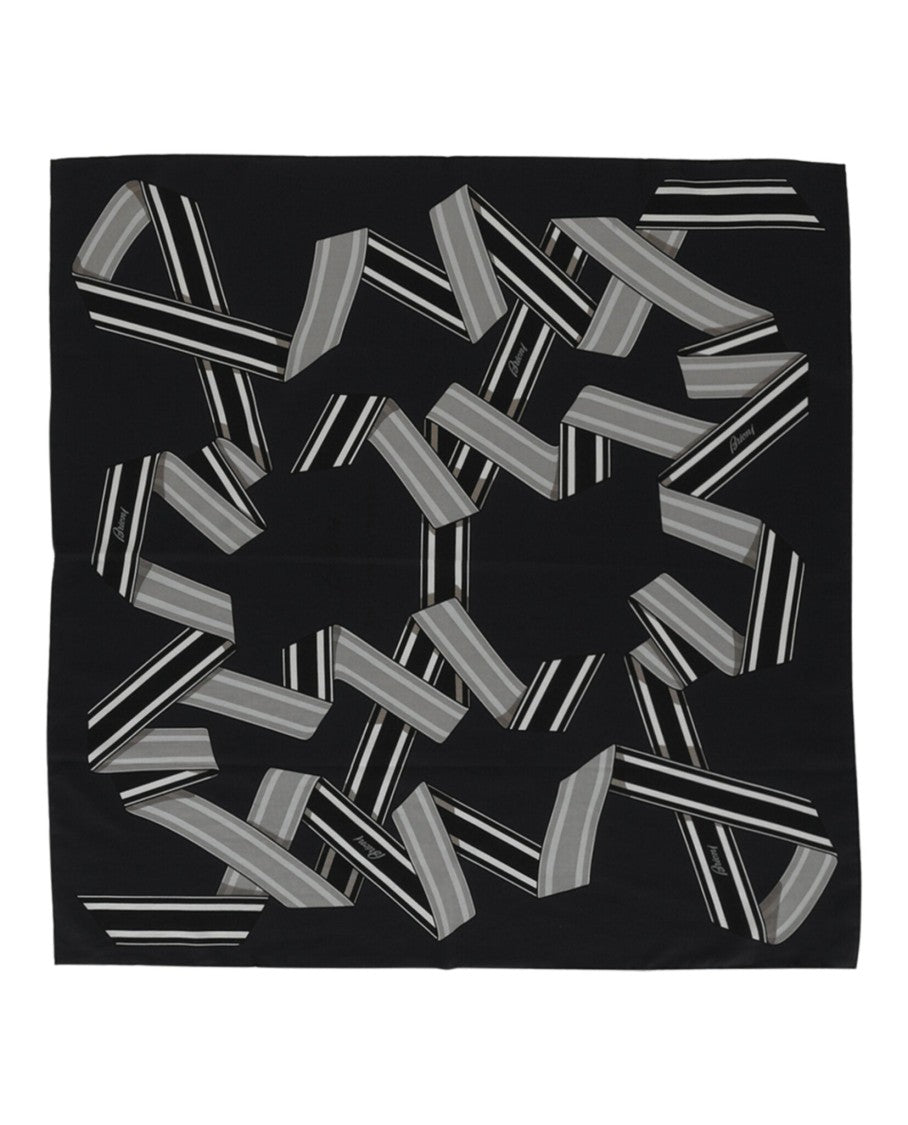 Brioni Patterned Silk Blend Scarf With Intricate Crisscross Ribbon Design