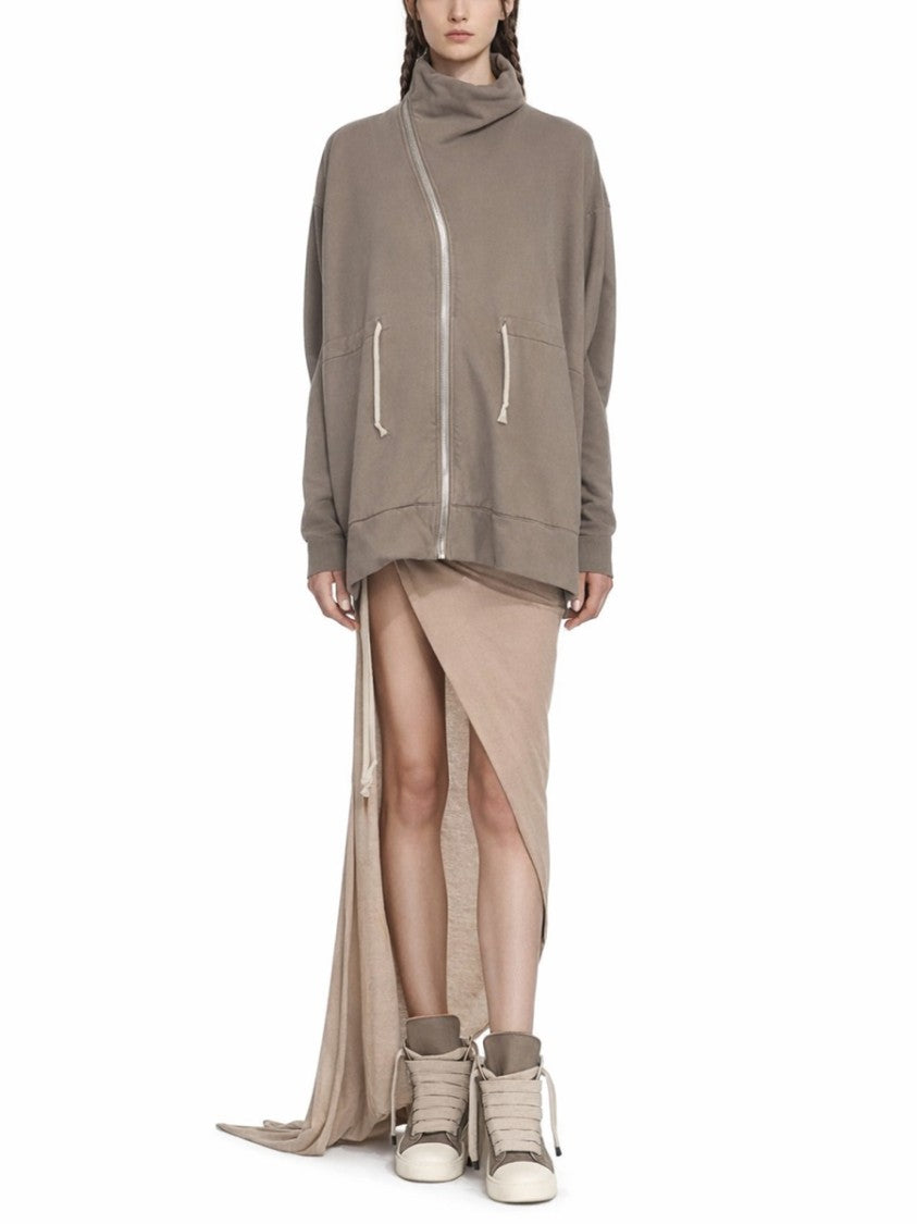 Drkshdw By Rick Owens Neutrals High Slit Ruched Cotton Skirt