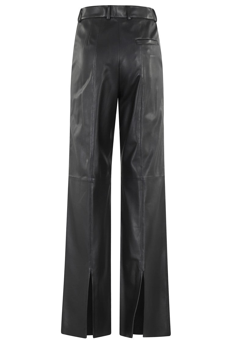 Emporio Armani Straight Leg Leather Trousers With Refined Closure