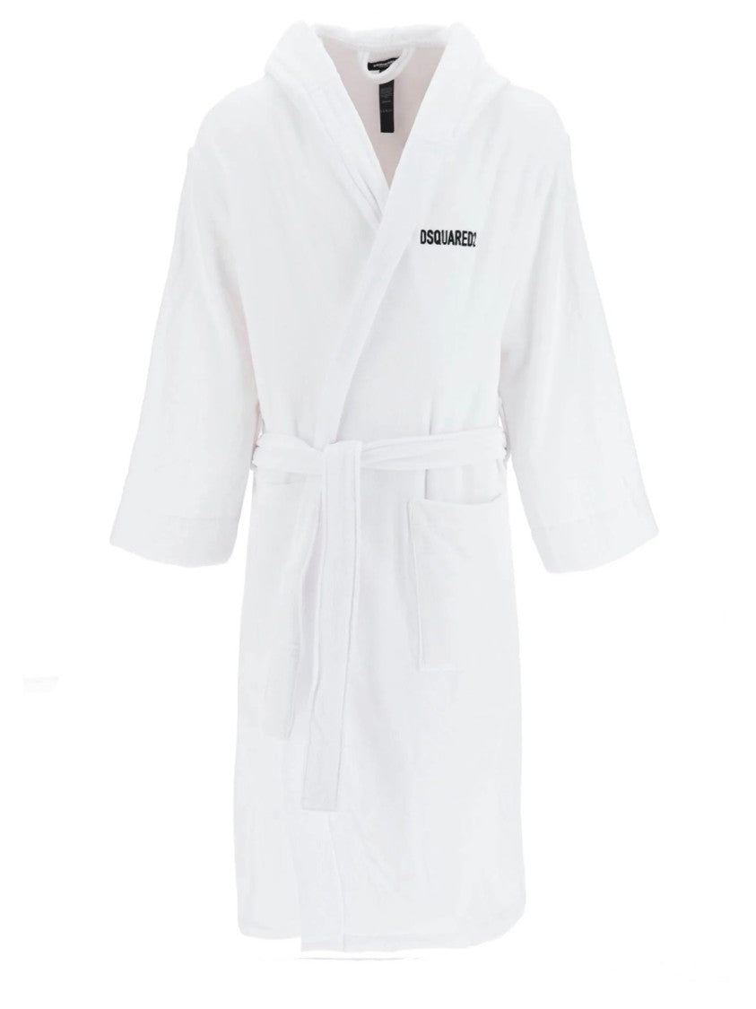 Dsquared2 Hooded Bathrobe With Adjustable Waist Belt
