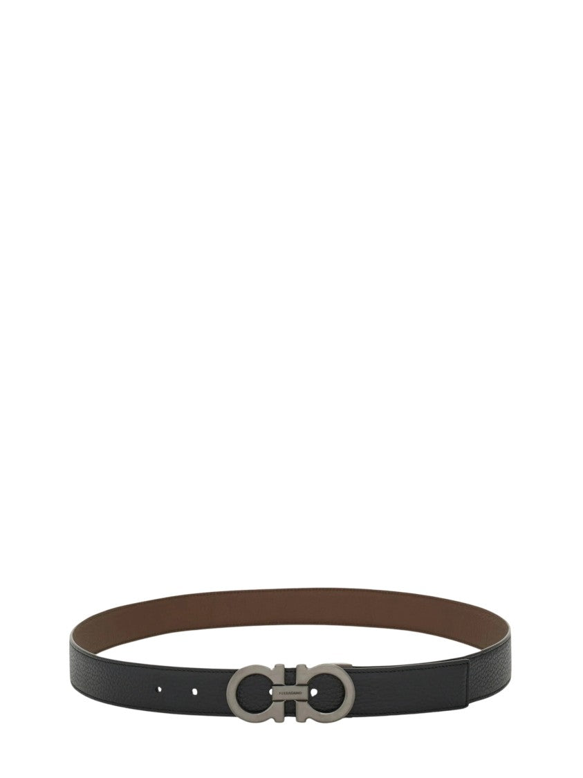 Ferragamo Reversible Black And Brown Leather Belt With Gancini Buckle