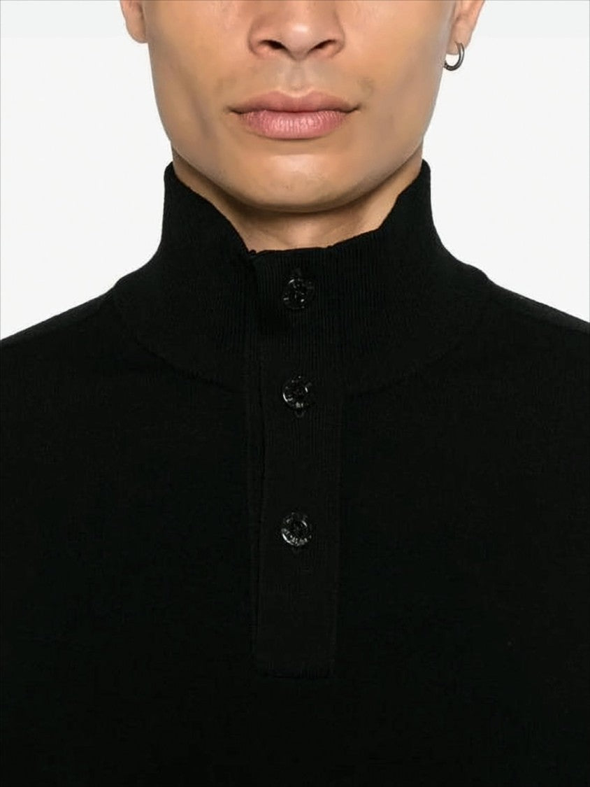 Stone Island Black Turtleneck Sweater With Signature Patch
