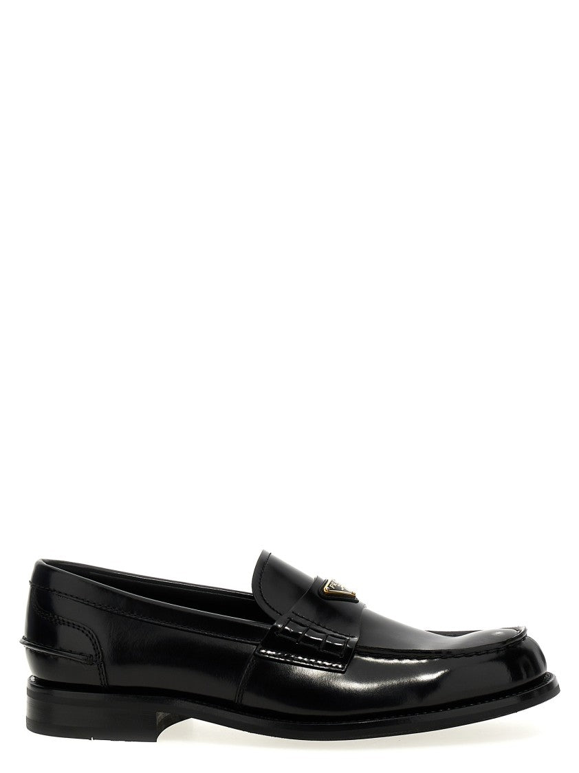 Prada Brushed Leather Loafers With Triangular Enameled Logo