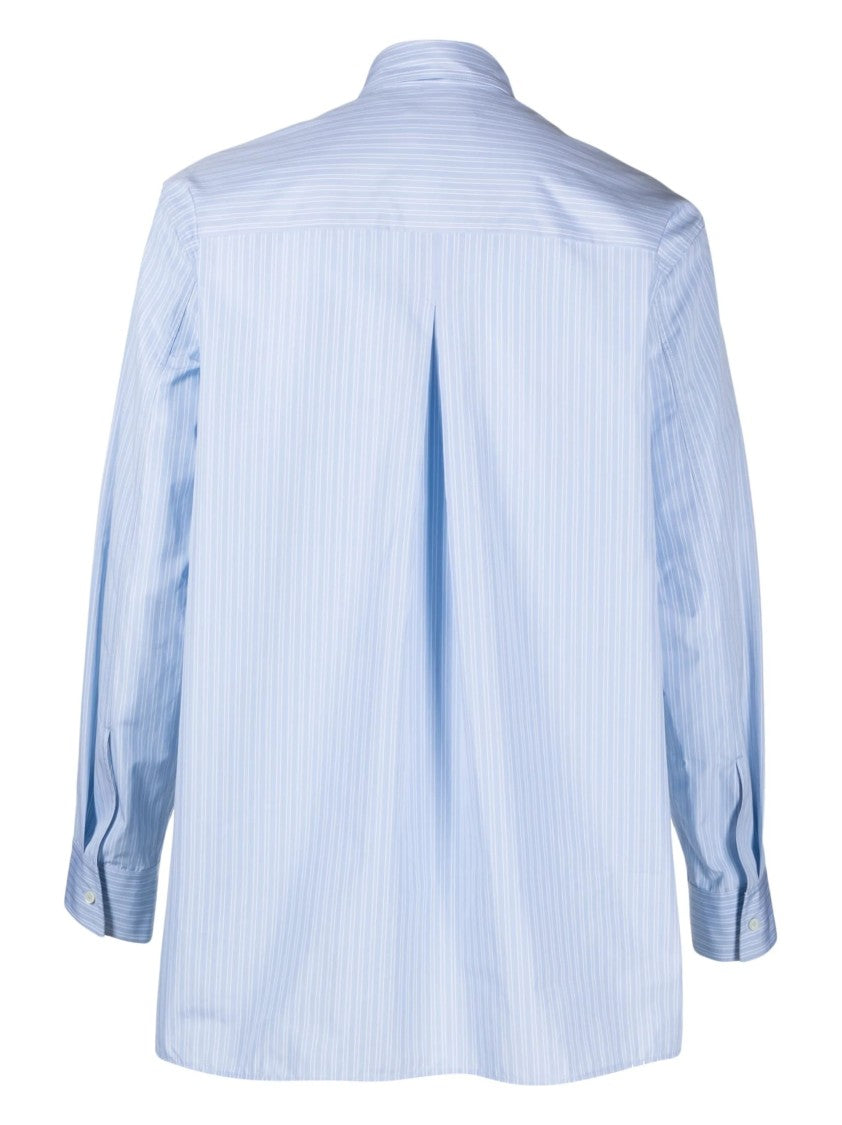 Jil Sander Blue/White Striped Cotton Logo Shirt
