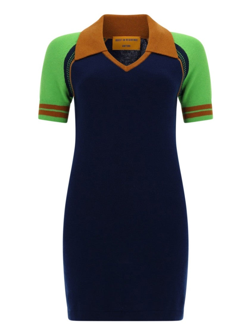 Guest In Residence Navy Green Raglan Sleeves Dress