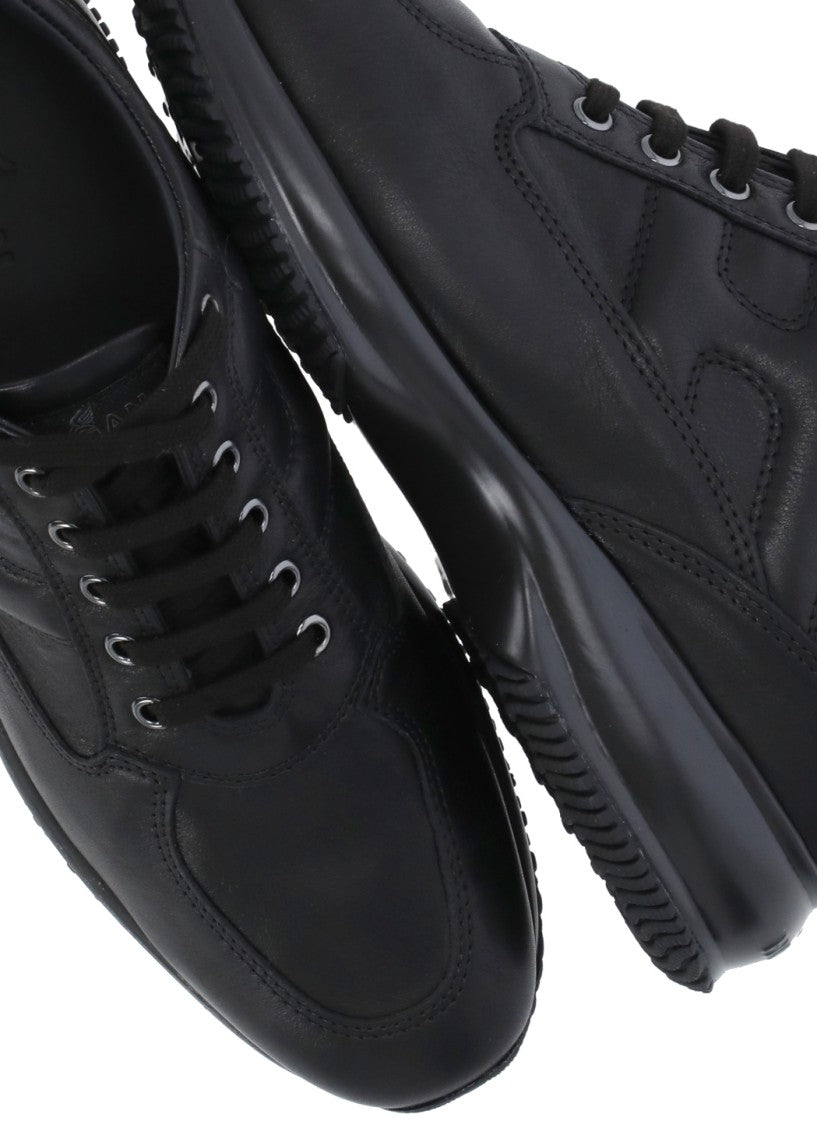 Hogan Black Leather Embossed Logo Sneakers