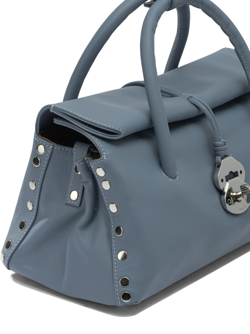 Zanellato Structured Blue Leather Handbag With Silver Accents