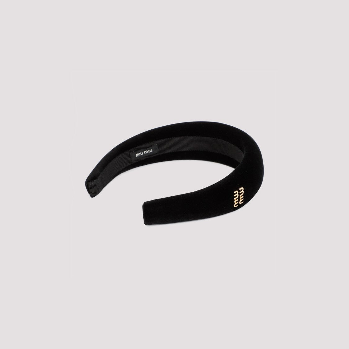 Miu Miu Black Velvet Padded Headband With Fuchsia Accent