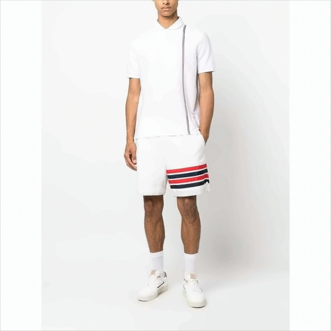 Thom Browne Short-Sleeve Polo Shirt With Vertical Stripe Detail