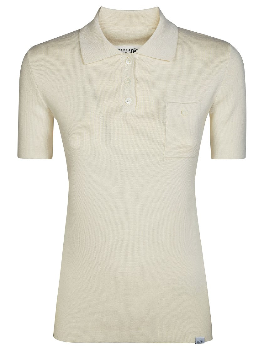 Mm6 By Maison Margiela Ribbed Texture Fitted Chest Pocket Polo Shirt