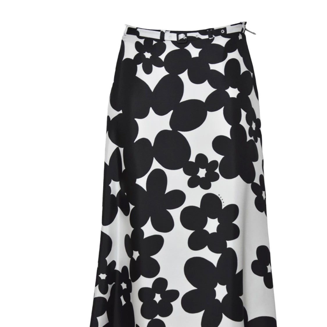 Marni Black & White Dillies Print Silk Midi Skirt