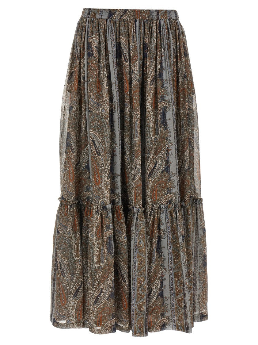 Saint Laurent Paisley Print Silk Maxi Skirt