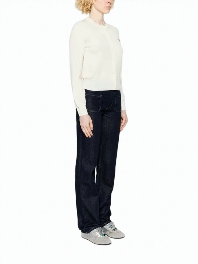 Maison Kitsuné Navy Merino Wool Fox Motif Cardigan