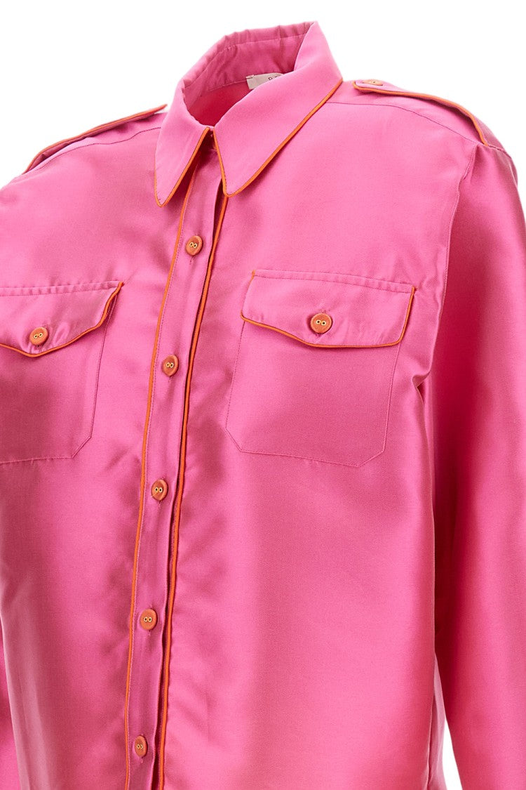 Pinag Fuchsia Silk Shirt With Orange Contrast Piping