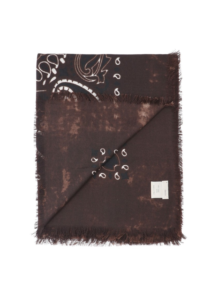Destin Brown Jil Bandana Print Fringed Wool Scarf