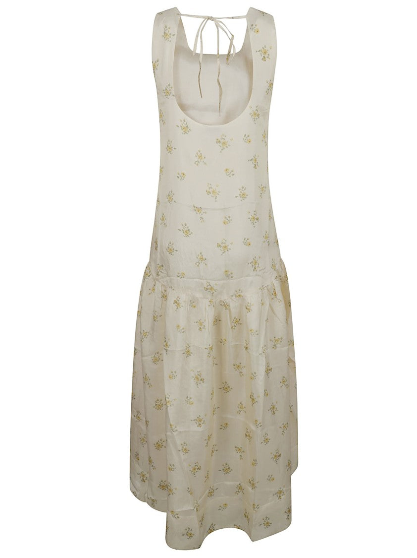 Ganni Sleeveless Tiered Dress With Floral Print