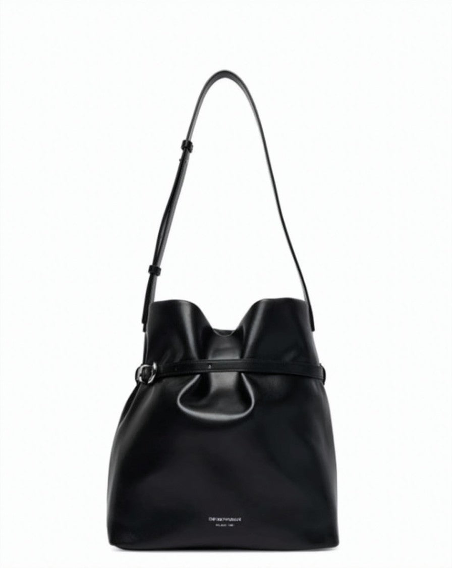Emporio Armani Black Smooth Finish Buckle Shoulder Bag