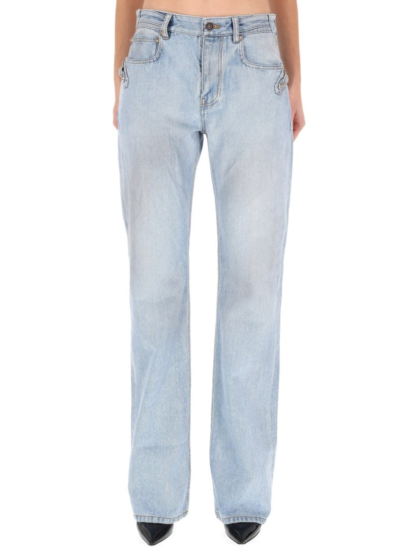 Balenciaga City Light-Wash Denim Straight-Leg Pants