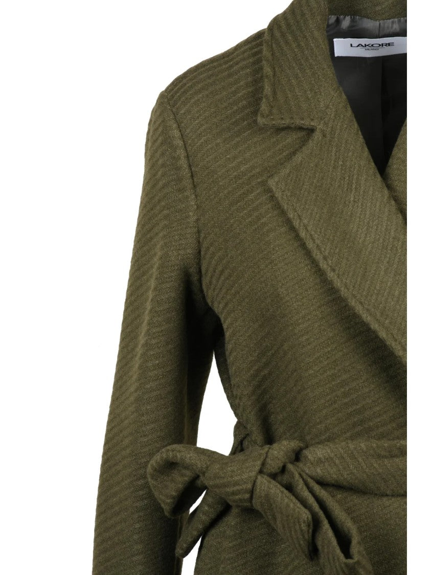 Lakore Green Belted Wool-Blend Long Coat