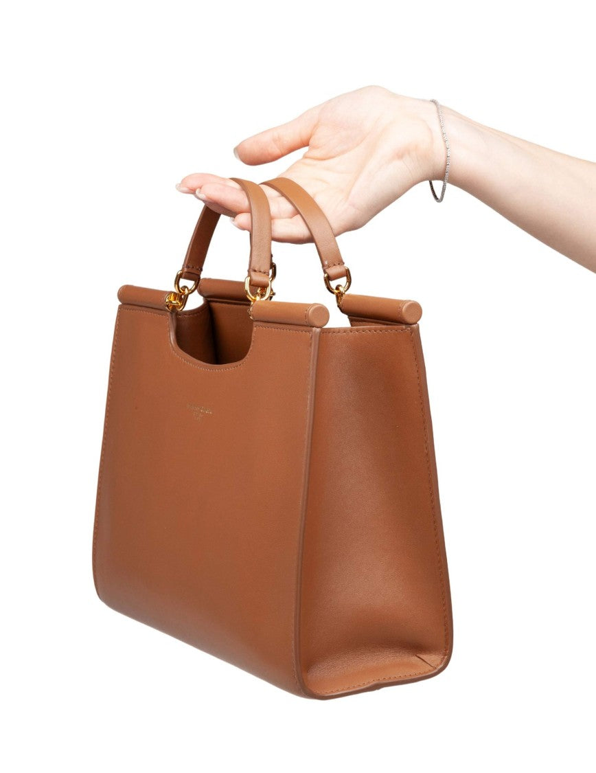 Dolce & Gabbana Small Sicily Shopping Bag In Caramel Leather