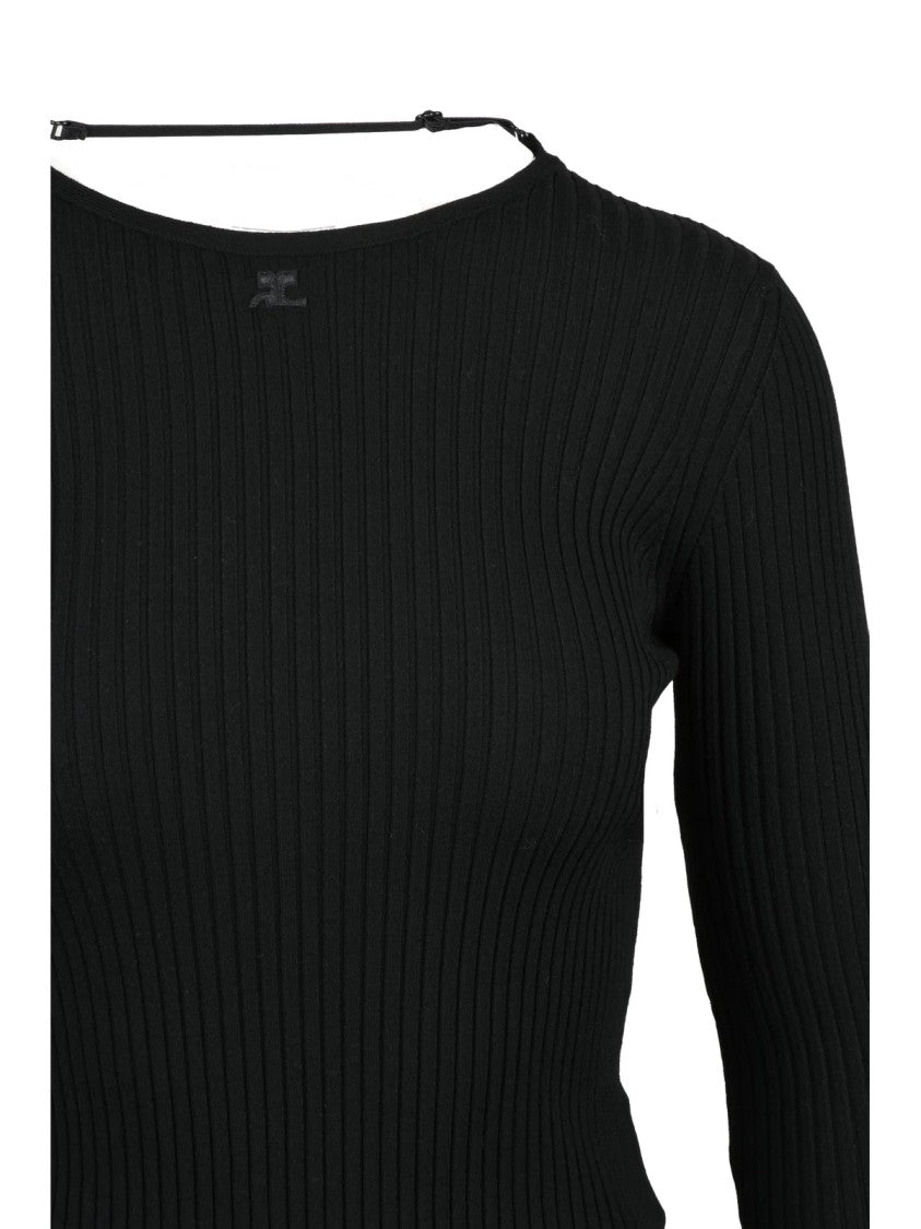 Courrèges Fitted Long-Sleeve Ribbed Top With Subtle Back Strap