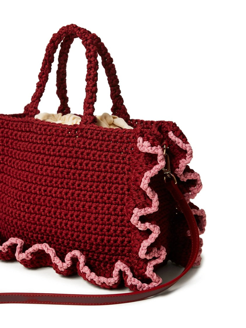 Twin-Set Red Rectangular Crochet Handbag