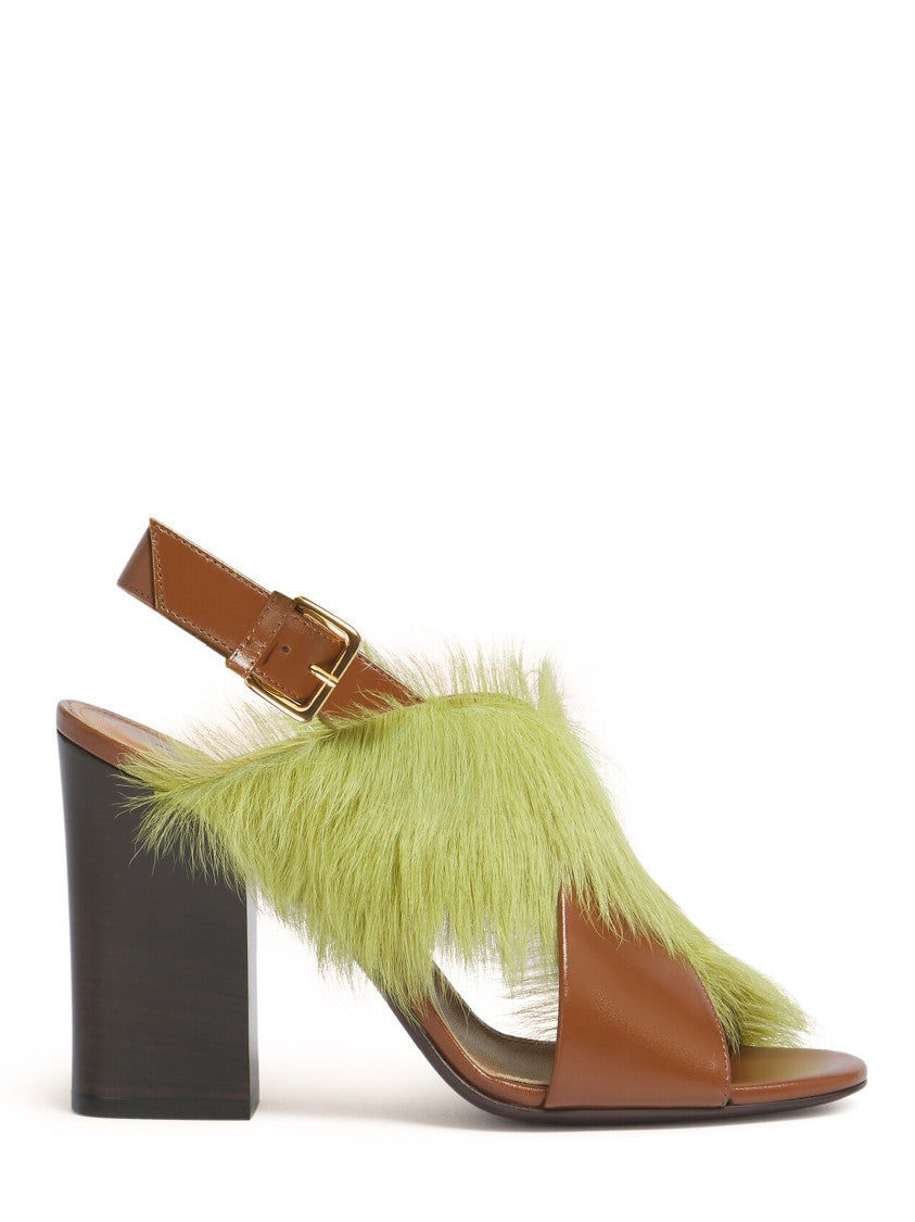 Marni Open-Toe Sandals With Lime Green Fur