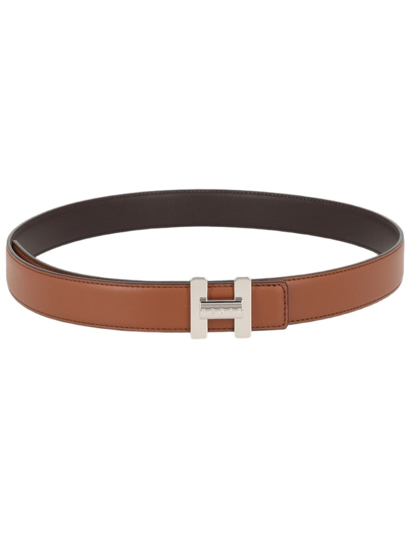 Hogan Narrow Calfskin Leather T Buckle Belt