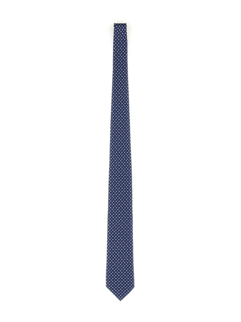 Ferragamo Classic Blue Silk Tie With Repeating Pattern