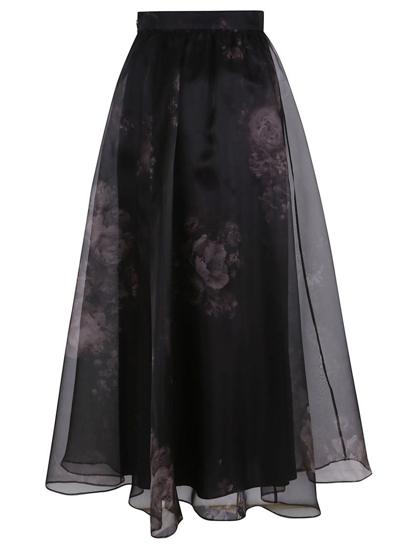 Zimmermann Silk Midi Skirt With Layered Tulle