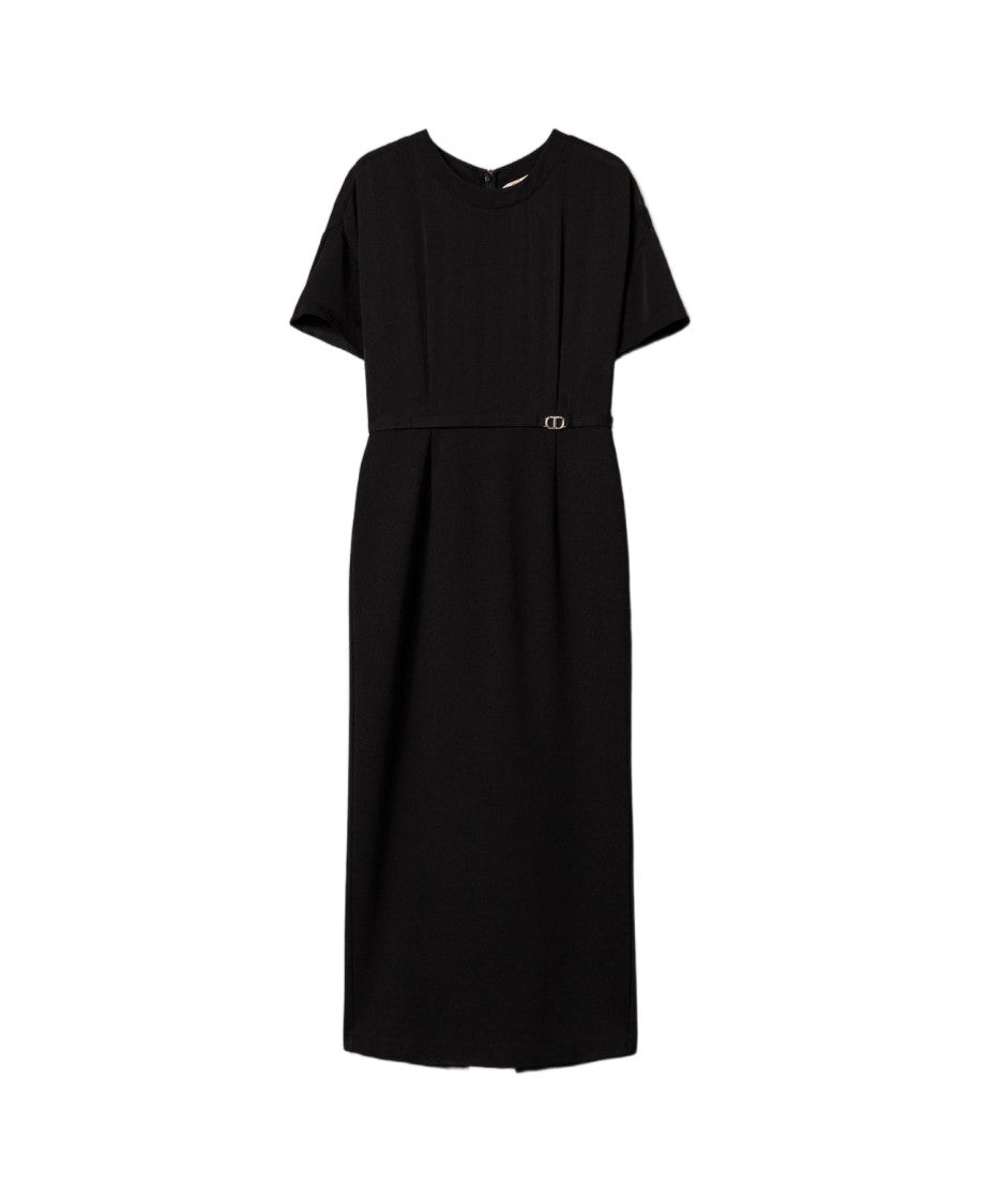 Twin-Set Black Crêpe De Chine Punto Milano Trompe L'oeil Midi Dress