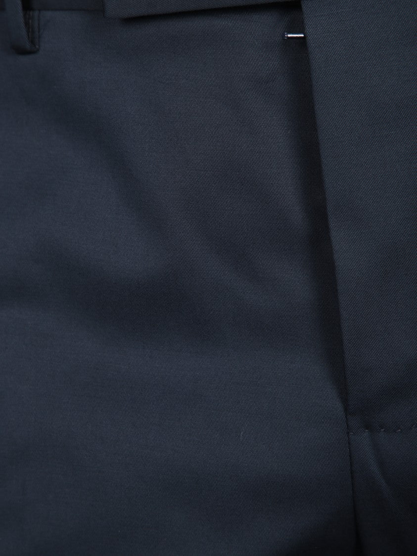 Pt Torino Straight Leg Blue Cotton Twill Trousers