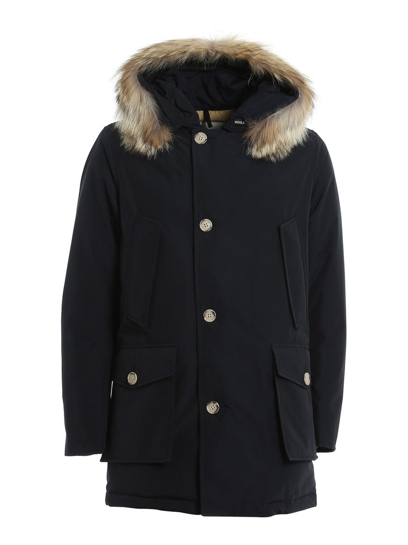 Woolrich Classic Black Cotton Parka With Fur-Lined Hood