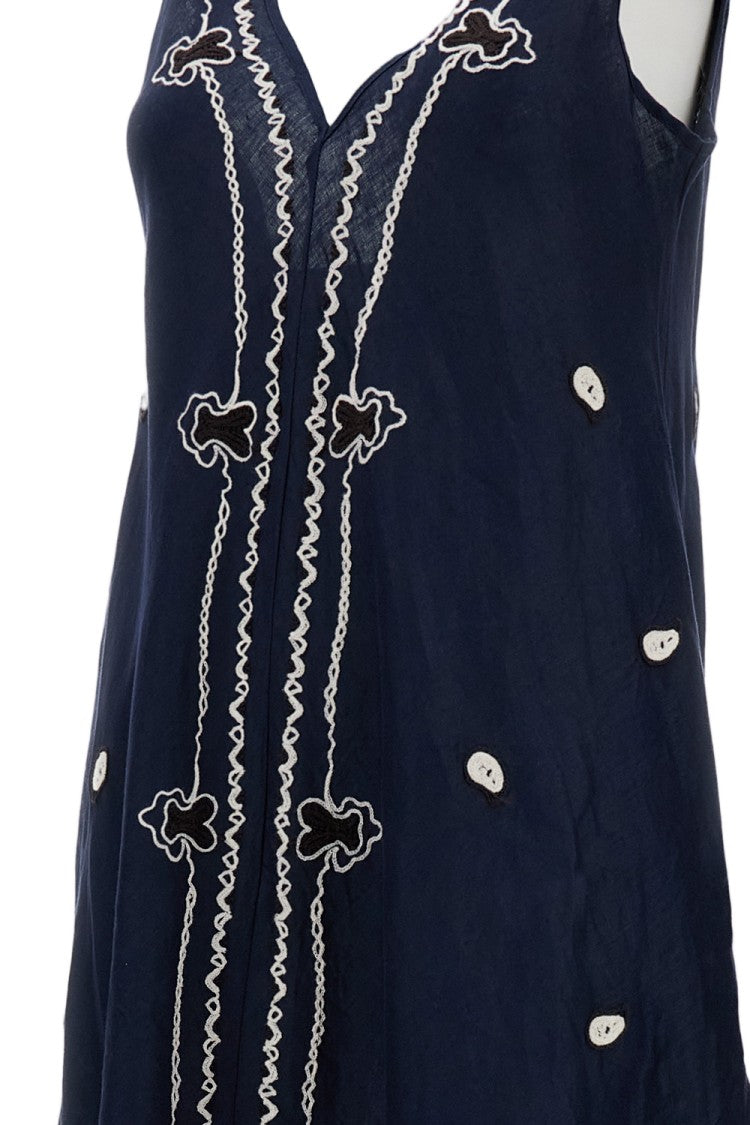 Parosh Intricately Embroidered A-Line Linen Dress