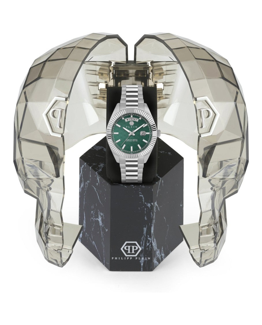 Philipp Plein Date Superlative Bracelet Watch With Green Guilloche Dial