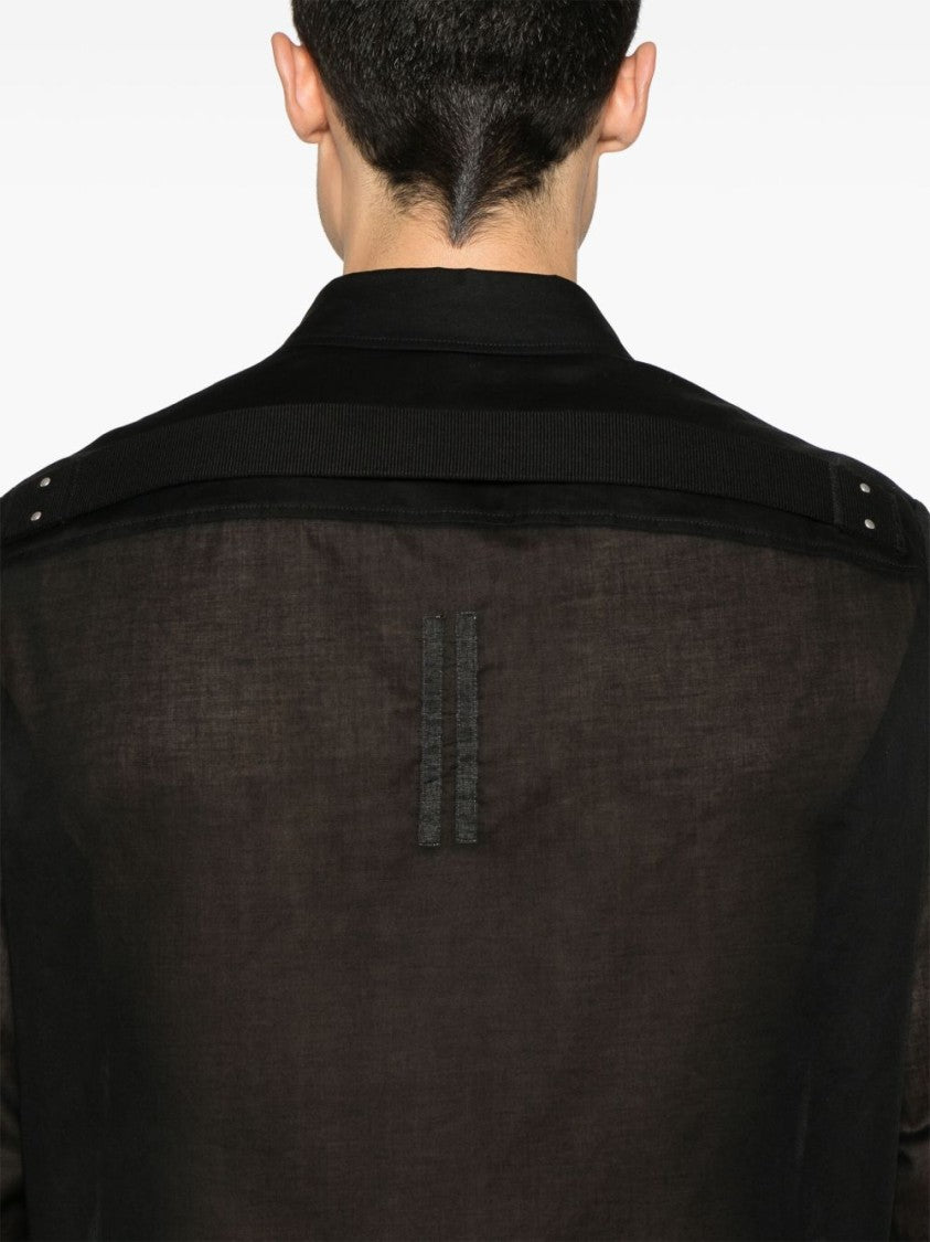 Rick Owens Sleek Black Shirt With Concealed Fastenings And Sheer Back Panel