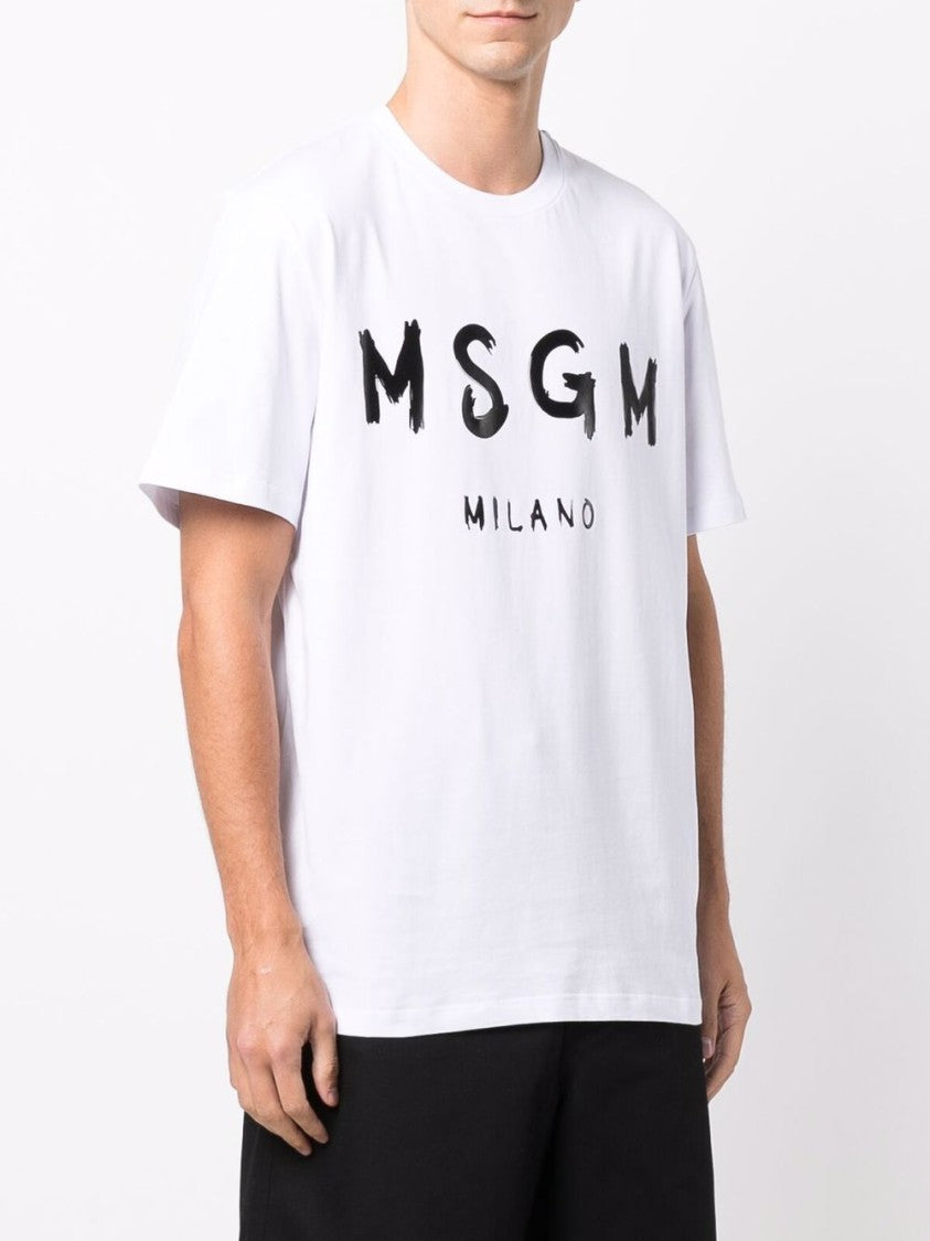 Msgm Short-Sleeve Cotton T-Shirt With Bold Print