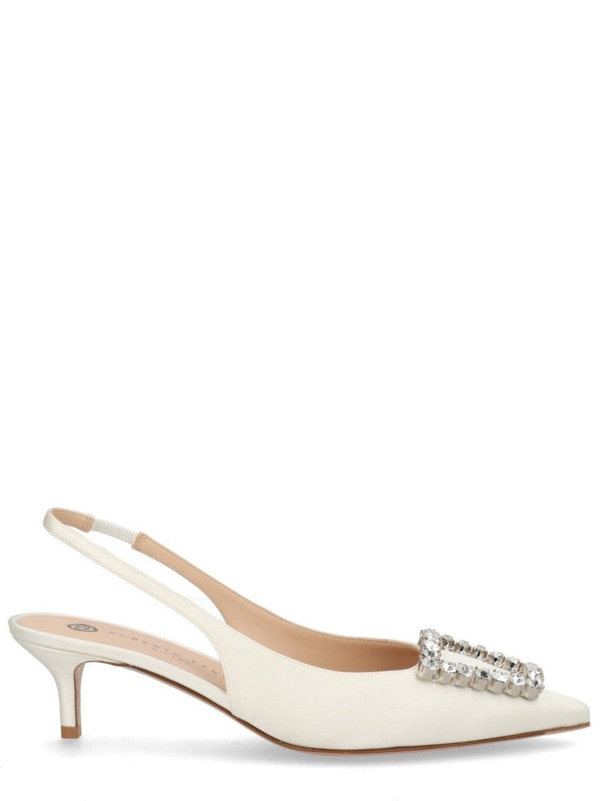 Roberto Festa Pointed Toe Slingback Pumps With Geometric Crystal Embellishment