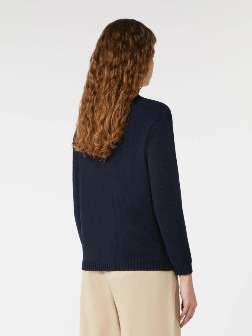 Max Mara Navy Blue Knit Sweater With Abstract Pattern