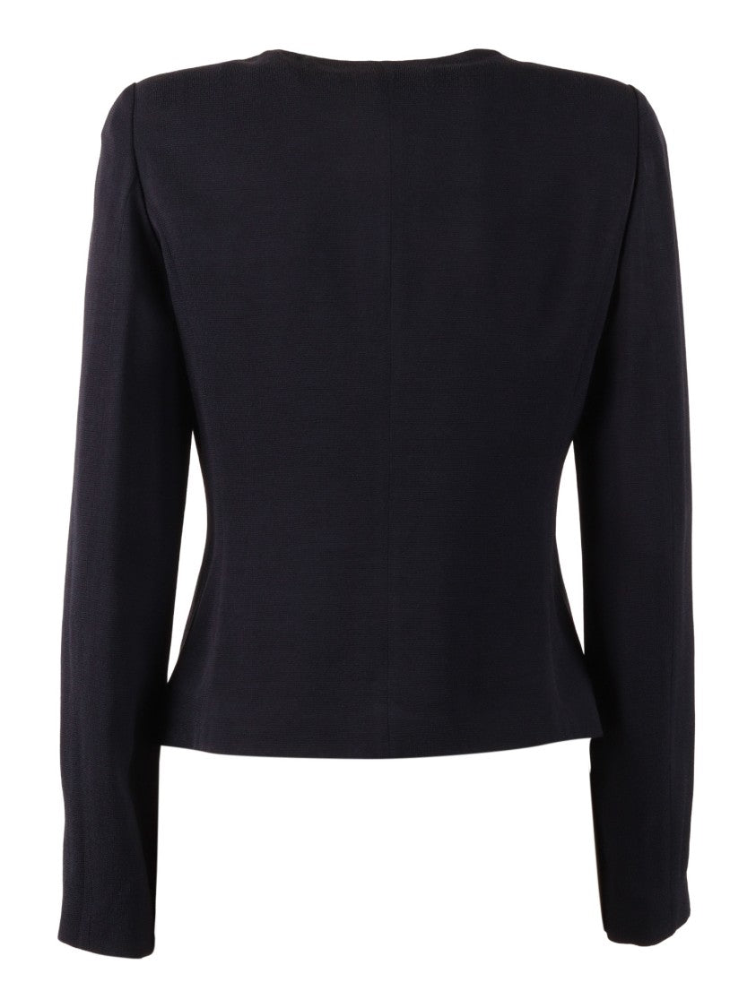 Emporio Armani Black Fitted Vertical Ruffled Blazer