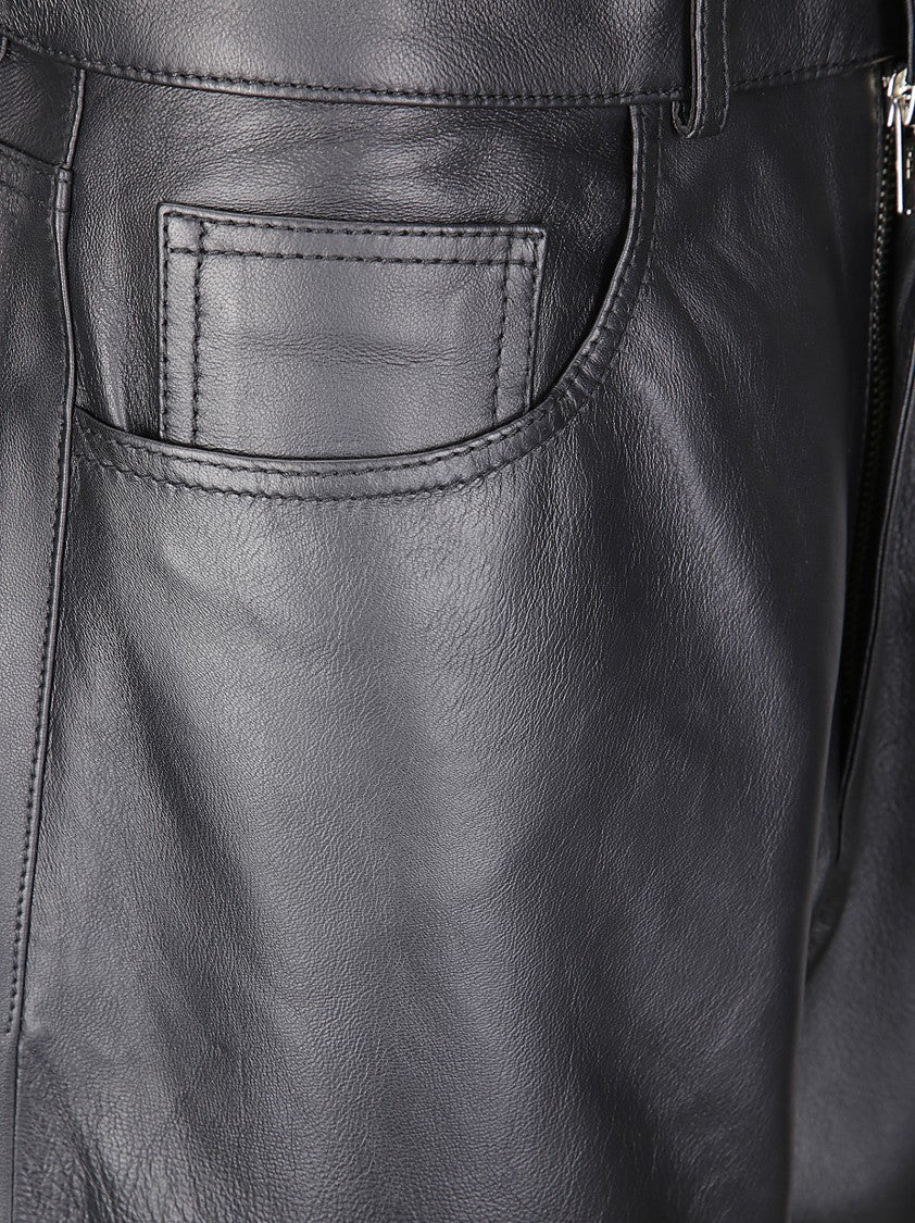 Haikure Wide-Leg Black Leather Trousers