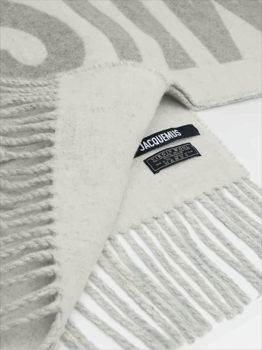 Jacquemus Fringed Wool Scarf With Bold Lettering