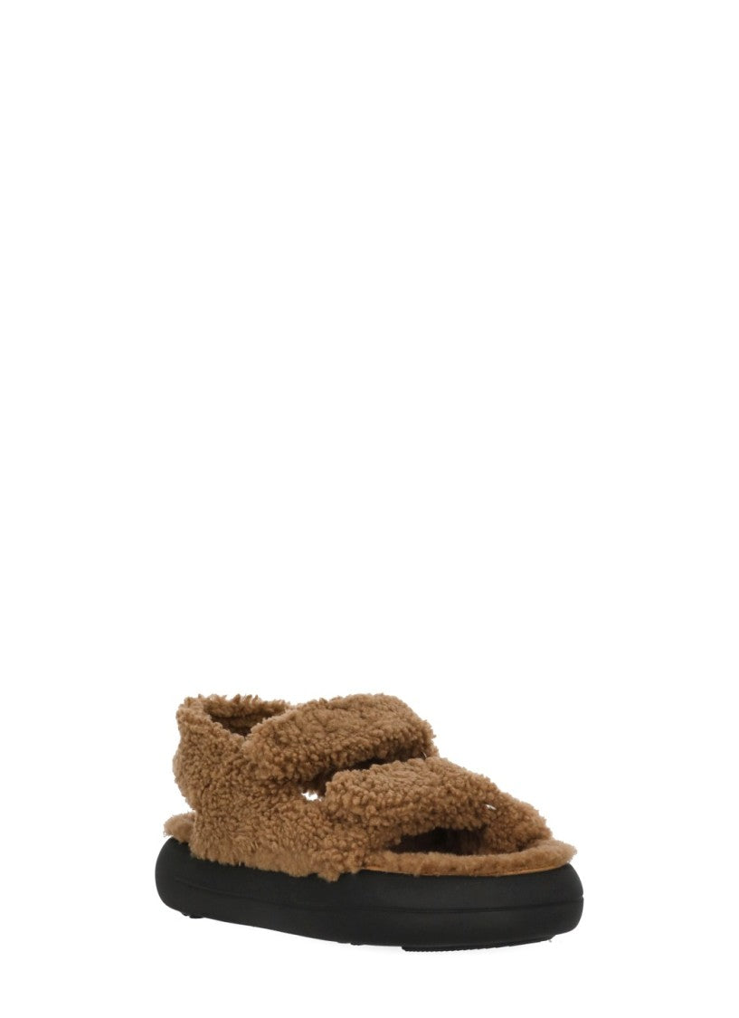 Moon Boot Brown Velcro Strap Shearling Sandals