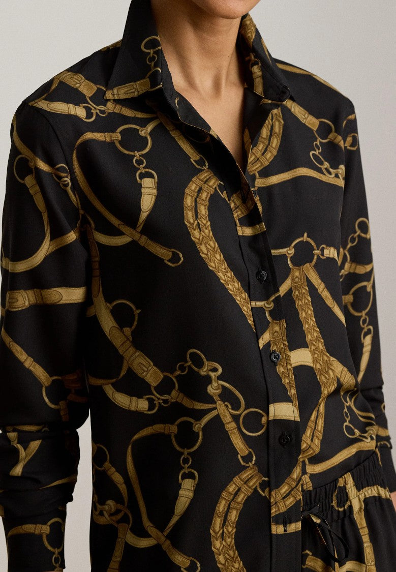 Lauren Ralph Lauren Black Gold Chain Belt Print Shirt