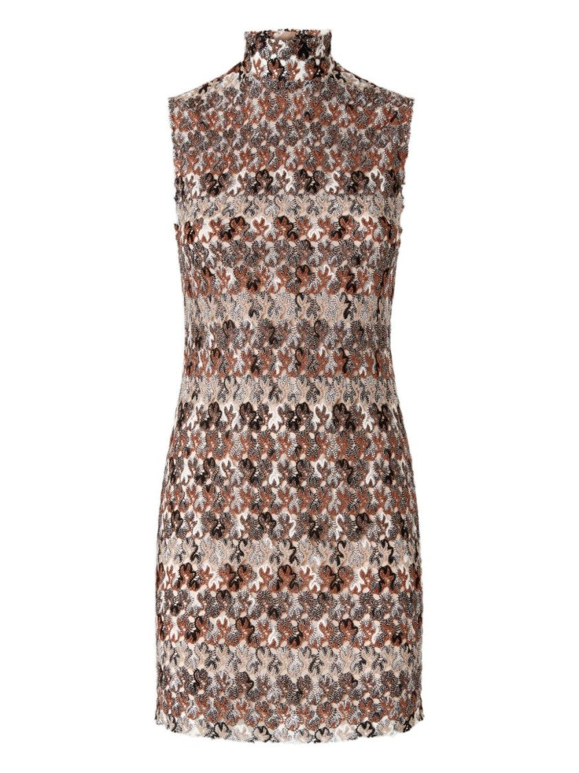 Missoni Textured Floral Mini Dress With High Neckline