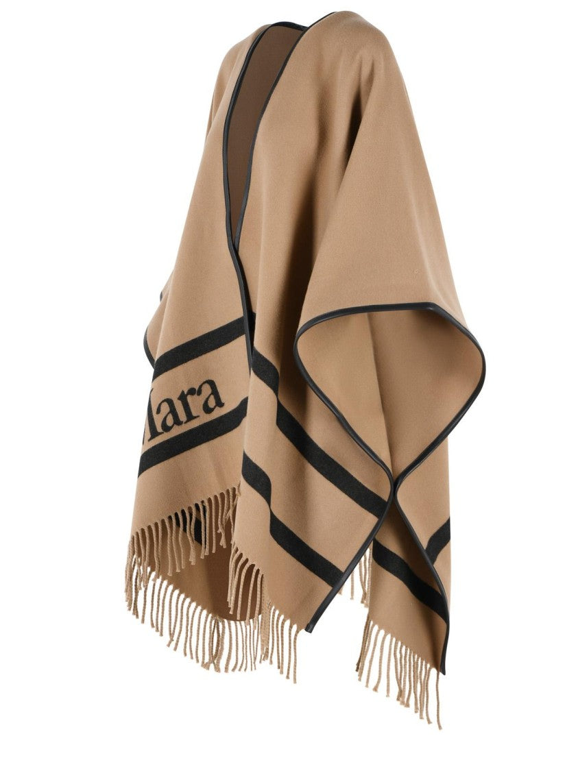 Max Mara 'Aris' Camel Jacquard Wool Poncho