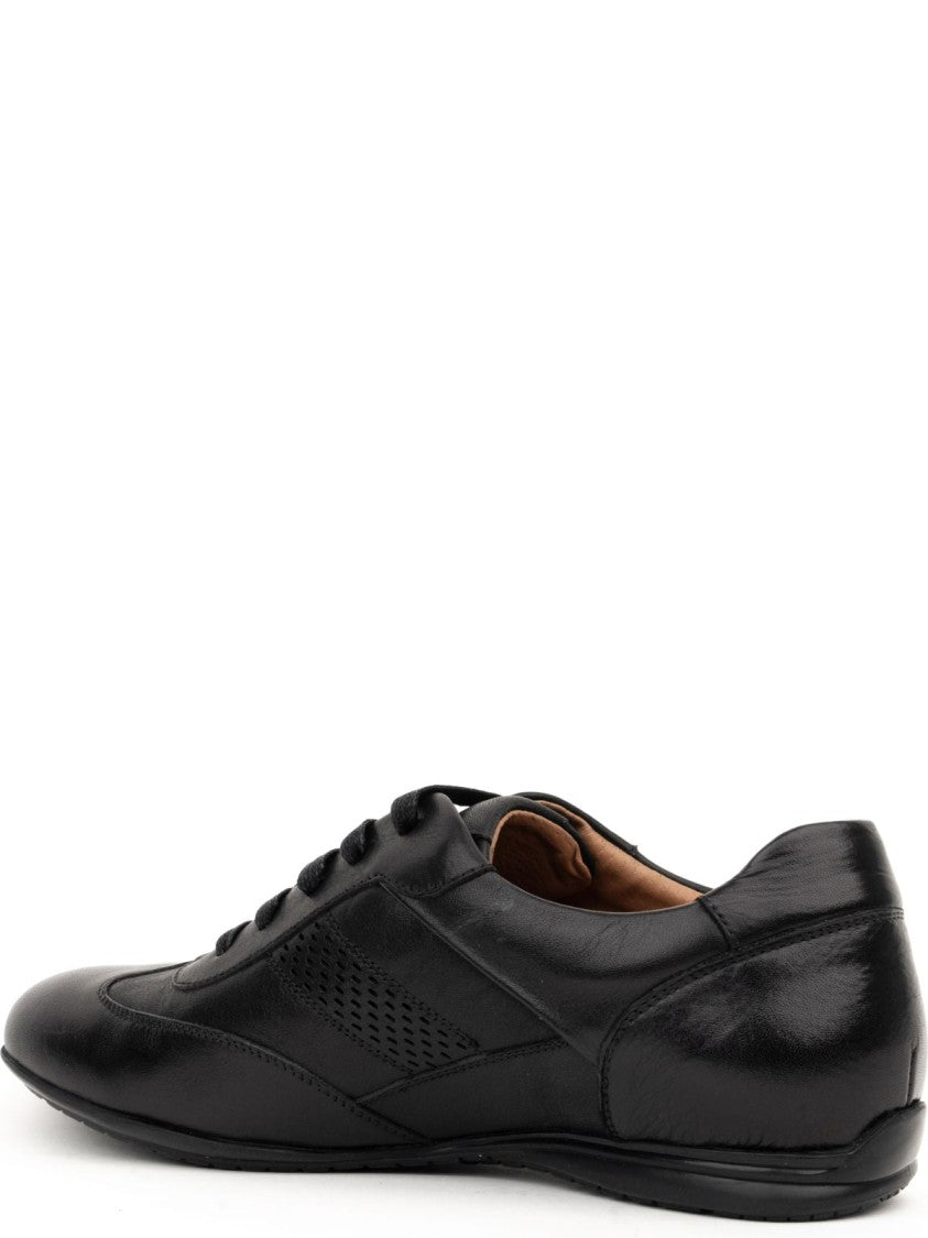 Sergio Moretti Black Leather Trainers With Perforated Detailing